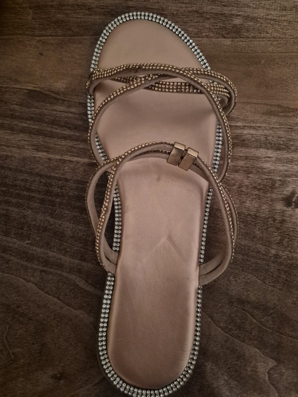 SHEIN Champagne Gold Rhinestone Strap Slide Sandals